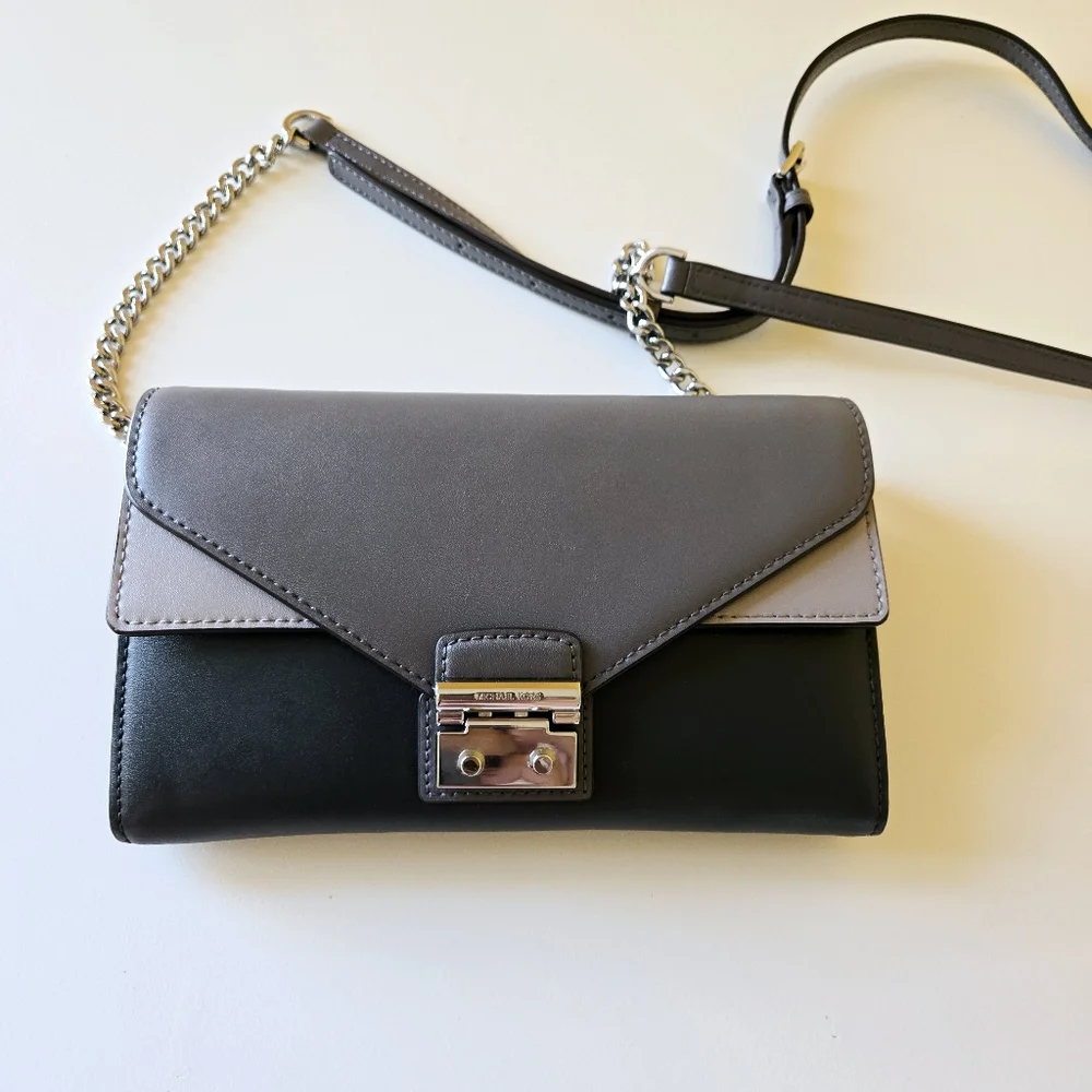 Michael Kors Sloan Tri Colored Leather Chain Large Envelope Wallet Crossbody
